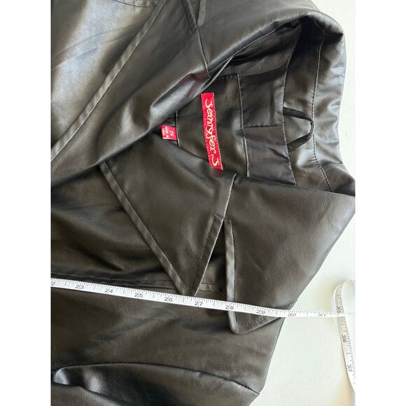 Vintage y2k 90s Jennyfer J black faux leather pleather short trench coat jacket - Picture 4 of 10